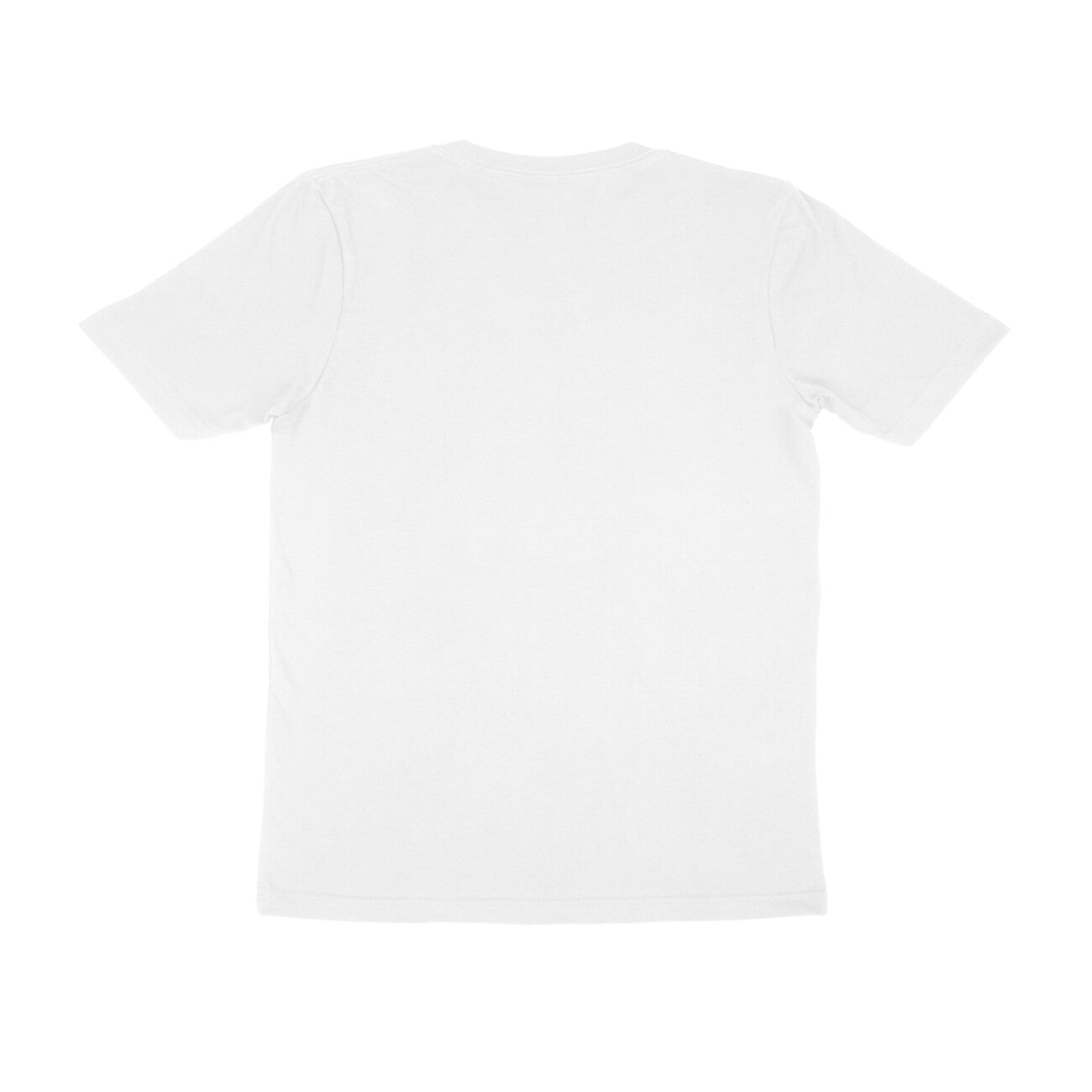 Back view of a unisex money t-shirt in solid white, made from 100% combed cotton with sustainable printing.